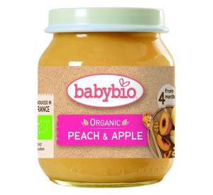 BABYBIO БИО   бебешко плодово пюре с праскови и ябълки 130 гр.