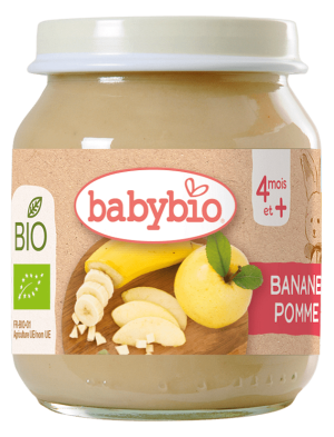 BABYBIO БИО   бебешко плодово пюре с ябълка и банан 130гр.