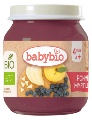BABYBIO БИО  бебешко плодово пюре с ябълка и боровинки 130гр.