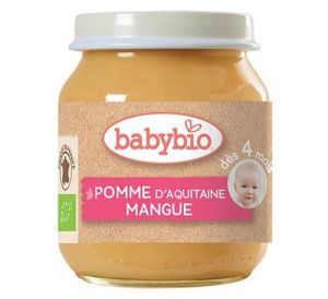 BABYBIO БИО   бебешко плодово пюре Ябълка и Манго  4+мес  130гр.