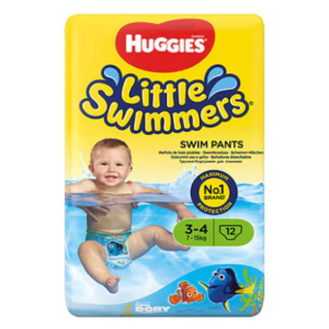 HUGGIES Little Swimmers – Бебешки бански гащички за плуване, Размер 3–4 (7–15 кг), 12 бр./пак.