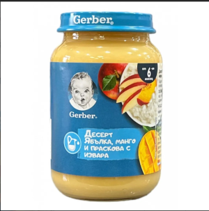 GERBER бебешко пюре Десерт ябълки.манго ,извара, 6м+. 190гр., 4790