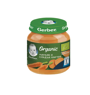 GERBER ORGANIC бебешко зеленчуково пюре  Морков и Сладък картоф 4м+ ,125 гр.   1292