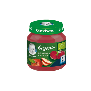 GERBER ORGANIC бебешко плодово пюре Ябълки и Цвекло 6м.+,125 гр.