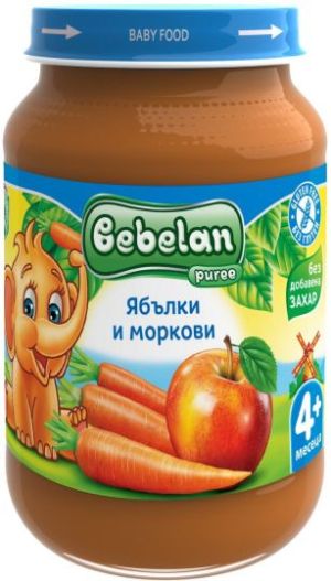  BEBELAN PUREE Бебешко пюре Ябълки и Моркови (без доб. захар) 4+ мес. 190г.1168