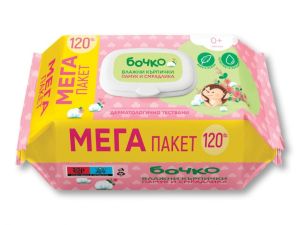 БОЧКО  Мокри кърпички с капак ПАМУК и СМРАДЛИКА  120бр.