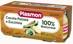 PLASMON бебешко зеленчуково пюре морков ,картоф,тиквички , 6м.+ 2 x 80г.  1672