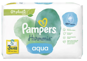 PAMPERS   Мокри кърпи с капак Aqua Harmonie  с капак комплект 3 × 48 бр (144 бр.)