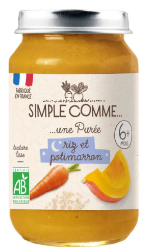 SIMPLE COMME Бебешко зеленчуково пюре морков, ориз и тиква 6м+,190гр. 
