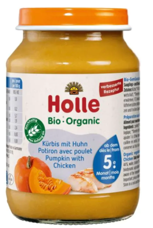 HOLLE БИО бебешко пюре от Тиква с Пилешко месо 4+ мес. 190 гр. 0986  