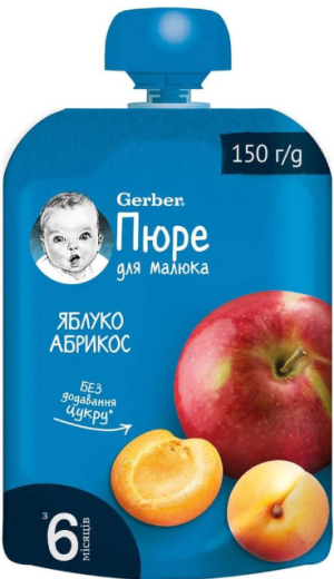  GERBER  Плодова закуска ПАУЧ с ябълки и кайсии 6м+ 150гр.   8950