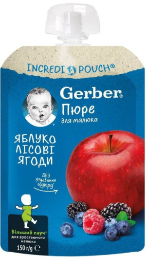  GERBER Плодова закуска  ПАУЧ с ябълки и горски плодове 6м+ 150 гр.  8981