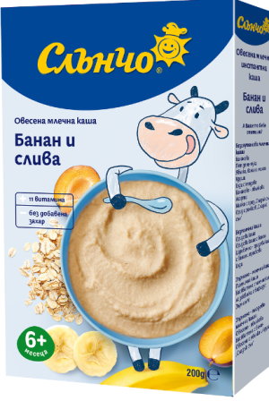 СЛЪНЧО инстантна  МЛЕЧНА каша ОВЕС БАНАН И СЛИВА 180г.