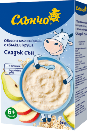 СЛЪНЧО инстантна МЛЕЧНА каша ОВЕС ЯБЪЛКА И КРУША„Сладък сън ”180г.