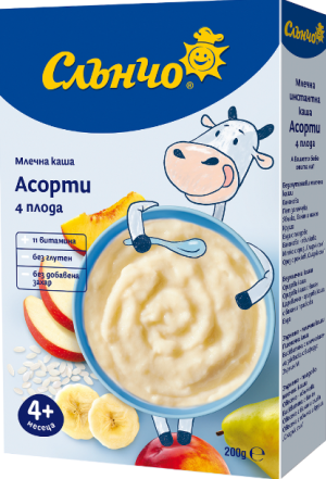 СЛЪНЧО инстантна МЛЕЧНА каша „АСОРТИ "плодове 180г.