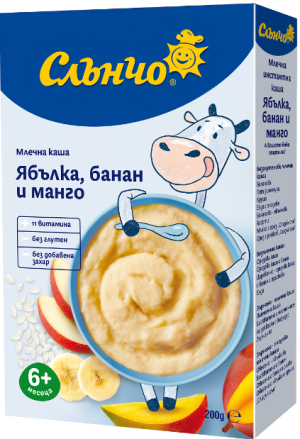 СЛЪНЧО инстантна МЛЕЧНА  каша ЯБЪЛКА БАНАН МАНГО -180г.