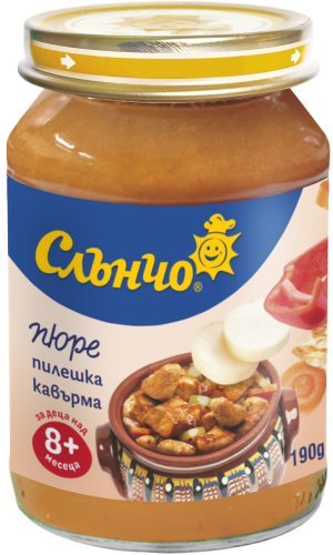 СЛЪНЧО  Бебешко пюре Меню Пилешка кавърма 8м+,190гр.    4051