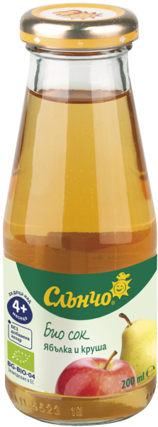 СЛЪНЧО БИО бебешки  сок Ябълка и Круша 200мл.код.4556