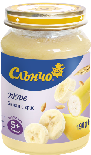 СЛЪНЧО бебешко пюре готова каша  Банан с грис 4м+,190гр.    2460