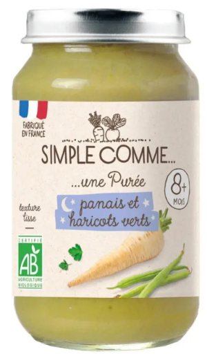 SIMPLE COMME Био бебешко зеленчуково пюре  - Пащърнак, Картофи и Зелен Фасул 8 м+200г 