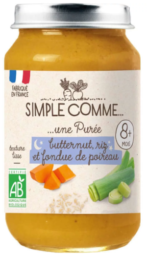 SIMPLE COMME Био бебешко зеленчуково пюре  - Тиква, Ориз и Праз лук 8+ мес.  200г 