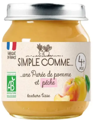 SIMPLE COMME Био бебешко  плодово пюре - Ябълка и Праскова 4+ мес. 125г 