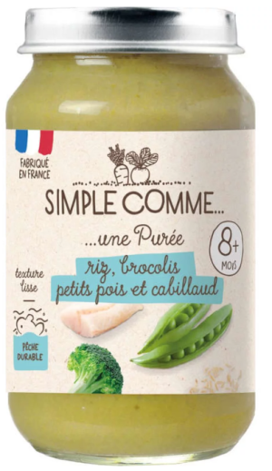 SIMPLE COMME бебешко  пюре Треска, Броколи, Грах и Ориз 8+ мес. - 200г 