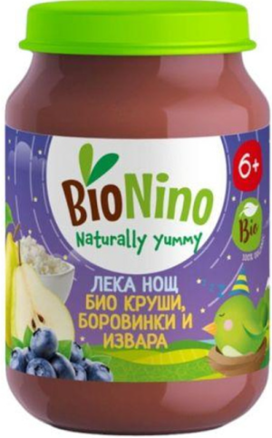 BioNino Био пюре Лека нощ с круши, боровинки и извара 6м+ 190гр. 2478