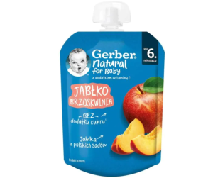  GERBER  Плодова закуска ПАУЧ с ябълка и праскова 6м+ 80 гр.  6434