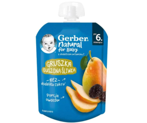 GERBER  Плодова закуска Пауч  с круша и сушени сливи 6м+ 80 гр.  5763