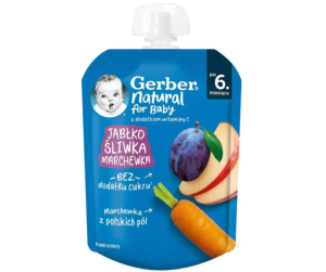  GERBER Плодова закуска ПАУЧ с ябълка, сливи и моркови 6м+ 80 гр.  5664