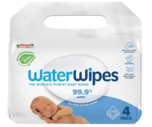 WaterWipes - Бебешки мокри кърпички, Комплект 4 × 60 бр (240 бр.)