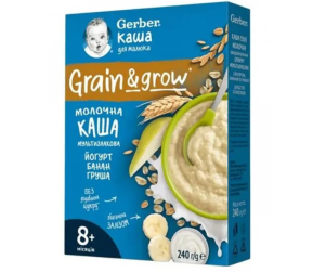 GERBER МЛЕЧНА инст. каша овес и пшеница  с йогурт, банан и круша 8+мес. 240гр.
