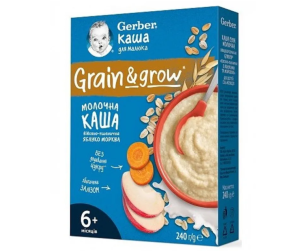 GERBER  МЛЕЧНА инст. каша овес и пшеница с ябълка и морков 6+мес.240гр.