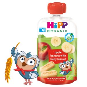 HIPP Био HiPPiS ябълка, банан & бебешки бисквити 100g.ПАУЧ  код 8508