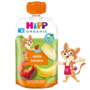 HIPP БИО HIPPIS Плодова закуска ПАУЧ  ябълка и банан 4м.+ 100г.   8573