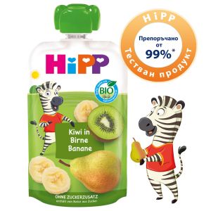 HIPP БИО HIPPIS Плодова закуска ПАУЧ круша, банан и киви 6м.+ 100г.   8527