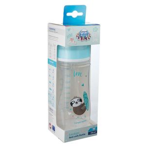 CANPOL Шише антиколик с широко гърло 300мл EXOTIC ANIMALS Синьо 35/222 blu