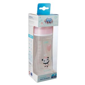 CANPOL Шише антиколик с широко гърло 300мл EXOTIC ANIMALS Розово 35/222pin