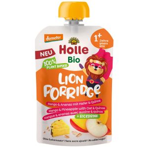 HOLLE БИО Плодова закуска  ПАУЧ  манго и ананас с овесени ядки и киноа 110г 12м+