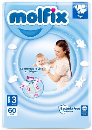 Molfix Jumbo Pack – Еднократни пелени, Размер 3 (4-9 кг.), 60 бр./пак.
