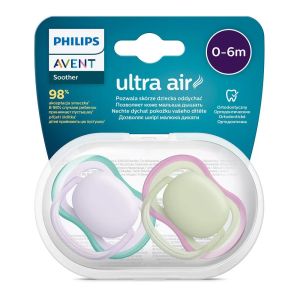 Philips AVENT Ultra Air  ортодонични залъгалки 0-6м 2бр./ лилаво и зелено /0524.004