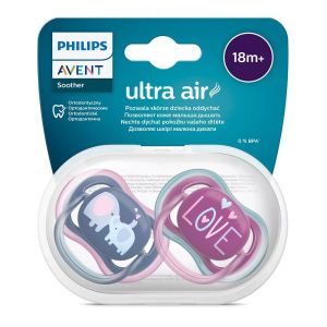 Philips AVENT Ultra Air ортодонтични залъгалки 18м+, 2 бр./синя СЛОН/LOVE  0519.006