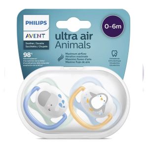  Philips AVENT  Ultra Air  ортодонтични залъгалки Animals 0-6м 2бр./Слон и Пингвин/ 0518.005