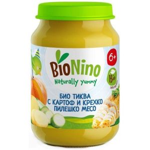 BIO NINO  Био  бебешко пюре Тиква, картоф, тиквички и пилешко месо 6м+ 190гр.   2317
