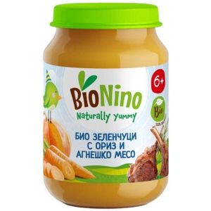 BIO NINO  Био бебешко  пюре Зеленчуци с ориз и агнешко месо 6м+ 190гр. 2355