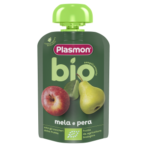 PLASMON БИО Плодова закуска ПАУЧ ябълка + круша , 6+м 100г.   0811