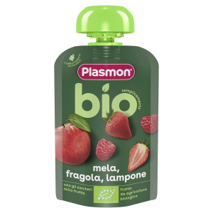 PLASMON БИО Плодова закуска ПАУЧ  ябълка + ягода, 6+м 100г.   0809