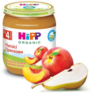 HIPP БИО Бебешко плодово пюре Праскови и круши 4+ мес. 125 гр.  4202