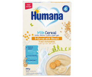 HUMANA МЛЕЧНА инст.каша 5 зърна с Бисквитка 6+мес.  200гр.